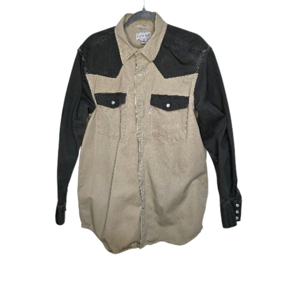 Mens Carhartt Western Shirt Large Black & Dark Khaki